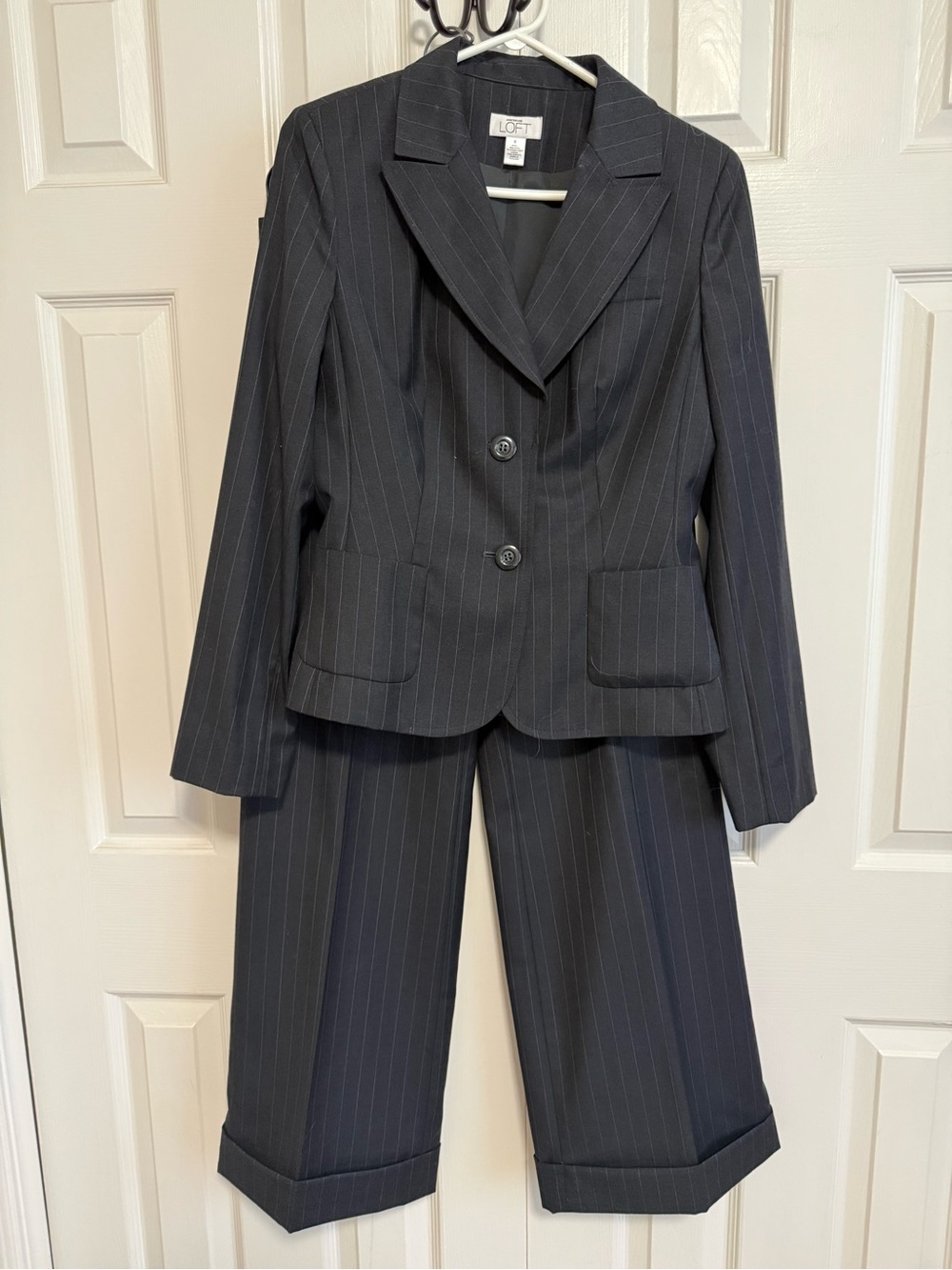 LOFT Women's Black Pinstripe Pantsuit - Classic Two-Piece Set